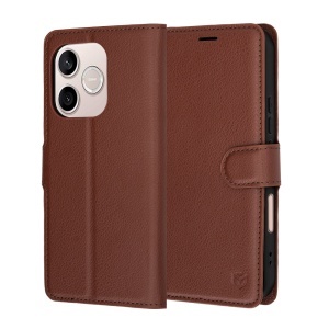 Husa pentru Honor 600 Lite tip Carte, cu Portofel Interior, Finisaje Premium, set cu sticker, Leather Folio, Maro