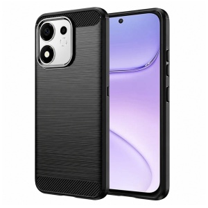 Husa pentru Honor 600 Smart din Silicon Slim, cu textura Fibra Carbon, set cu sticker, Carbon Silicone, Negru