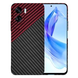 Husa pentru Honor 90 Lite, SKYDDAR INNOVATION, textura carbon, Carbonite FiberShell, set cu sticker, Rosu inchis,