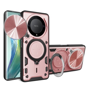 Husa pentru Honor Magic5 Lite, cu inel magnetic si suport ajustabil, protecție completa camera, SKDR SafeCover - Roz auriu