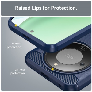 Husa pentru Honor Magic8 Lite, SKYDDAR INNOVATION, Carbon Silicone, din Silicon Slim, cu textura Fibra Carbon, set cu sticker, Albastru - Img 5