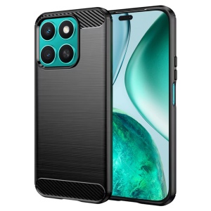 Husa pentru Honor X8c, SKYDDAR INNOVATION, Carbon Silicone, din Silicon Premium, Slim, cu textura Fibra Carbon, Negru, set cu sticker - Img 1