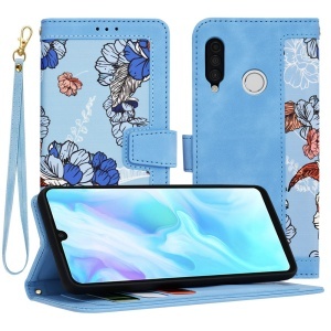 Husa pentru Huawei P30 Lite / P30 Lite New Edition, SKYDDAR INNOVATION, Flipcraft din Piele Ecologică, Stand Integrat, Buzunare pentru Carduri, set cu sticker, Bleu