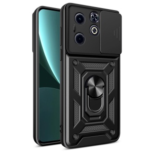Husa pentru Infinix Hot 40i / Smart 8, SKYDDAR INNOVATION, CamShield, Inel magnetic, set cu sticker, Negru