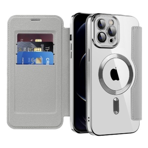 Husa pentru iPhone 12 Pro tip carte, SKYDDAR INOVATION, SmartMag Book, Magsafe, RFiD, Suport Carduri, set cu sticker, Gri