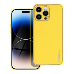 Husa pentru iPhone 14 Pro Max din piele ecologica, Skyddar Leather - Galben