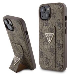 Husa pentru iPhone 15, Grip Stand 4G Triangle Strass, Guess - Maro
