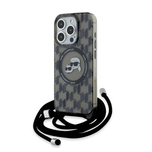 Husa pentru iPhone 15 Pro, Karl Lagerfeld, IML Crossbody MagSafe, Monogram Karl&Choupette Head