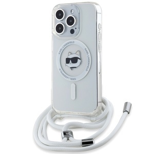 Husa pentru iPhone 15 Pro Max, Karl Lagerfeld, IML Crossbody MagSafe, Clear Choupette Head&Cord