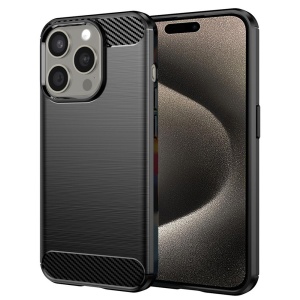 Husa pentru iPhone 15 Pro Max, SKYDDAR INNOVATION, Carbon Silicone, din Silicon Premium, Slim, cu textura Fibra Carbon, Negru, set cu sticker