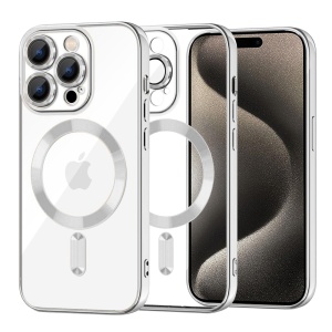 Husa pentru iPhone 15 Pro Max, SKYDDAR INNOVATION, Luxury Shield Magsafe, Protectie Antisoc, Argintiu, set cu sticker
