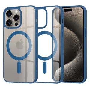 Husa pentru iPhone 15 Pro Max, SKYDDAR INNOVATION, MagSafe Pro din silicon, set cu sticker, Albastru