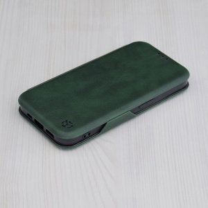 Husa pentru iPhone 15 Pro Max, SKYDDAR INNOVATION, Safe Wallet tip carte din Piele Ecologica, Suport Carduri, Inchidere Magnetica, Verde, set cu sticker - Img 6