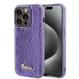 Husa pentru iPhone 15 Pro, Sequin Script Metal, Guess - Negru