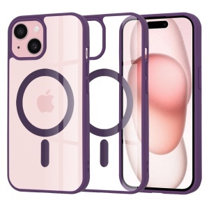 Husa pentru iPhone 15, SKYDDAR INNOVATION, MagSafe Pro din silicon, set cu sticker, Mov