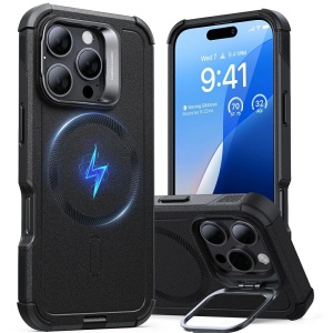 Husa pentru iPhone 16 Pro Max, ESR Cyber Armor Kickstand, Negru
