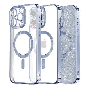 Husa pentru iPhone 16 Pro Max, SKYDDAR INNOVATION, Luxury Glitter Magsafe, Antisoc, Fundal Detasabil 2-in-1, Protectie Superioara, Margini Ridicate, Bleu, set cu sticker