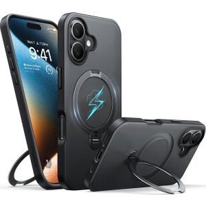 Husa pentru iPhone 16, Torras Ostand Spin MagSafe, Negru