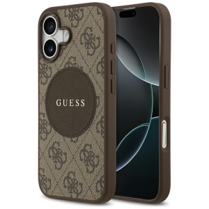 Husa pentru iPhone 17, 4G Circle Classic Logo MagSafe, Guess, Maro