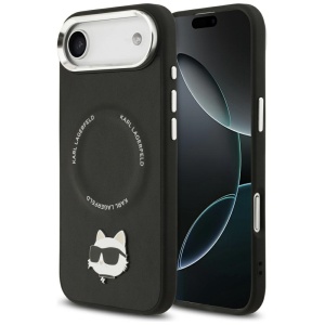 Husa pentru iPhone 17 Air, Leather Choupette Pin MagSafe, Karl Lagerfeld, Negru