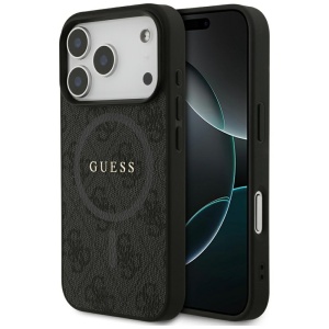 Husa pentru iPhone 17 Pro, 4G Ring Classic Logo MagSafe, Guess, Negru