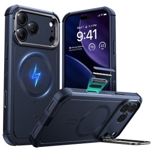 Husa pentru iPhone 17 Pro, ESR Cyber Armor Kickstand, Albastru