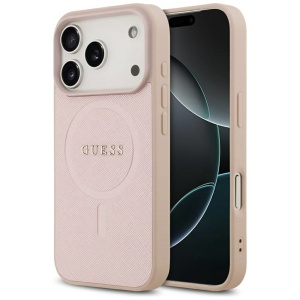 Husa pentru iPhone 17 Pro, Saffiano Classic Logo MagSafe, Guess, Roz
