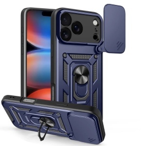 Husa pentru iPhone 17 Pro, SKYDDAR INNOVATION, CamShield, Inel magnetic, set cu sticker, Albastru