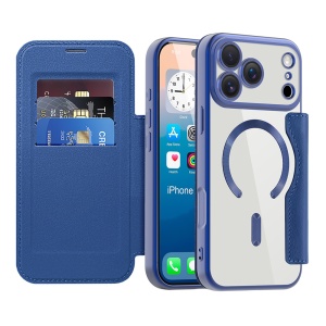 Husa pentru iPhone 17 Pro tip carte, SKYDDAR INOVATION, SmartMag Book, Magsafe, RFiD, Suport Carduri, set cu sticker, Albastru