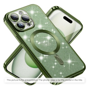 Husa pentru iPhone 17, SKYDDAR INNOVATION, Luxury Glitter Magsafe, Antisoc, Fundal Detasabil 2-in-1, Margini Ridicate, set cu sticker, Verde