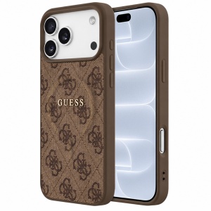 Husa pentru iPhone 18 Pro / iPhone 17 Pro - Guess 4G Embossed Ring Classic Logo MagSafe (GUHMP18LP4MSEGW) - Brown