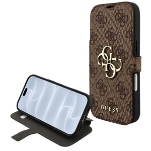 Husa pentru iPhone 18 Pro / iPhone 17 Pro - Guess Book 4G Metal Logo (GUBKP18L4GMGBR) - Brown