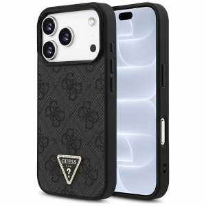 Husa pentru iPhone 18 Pro / iPhone 17 Pro - Guess Leather 4G Triangle Strass MagSafe - Black