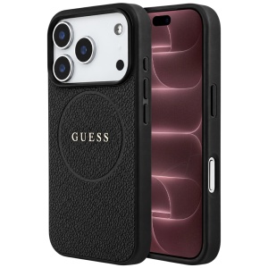 Husa pentru iPhone 18 Pro Max / iPhone 17 Pro Max - Guess Grained Gold Ring MagSafe (GUHMP18XPGHSMMK) - Black