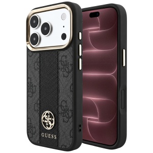 Husa pentru iPhone 18 Pro Max / iPhone 17 Pro Max - Guess Leather 4G Stripe Round Classic Logo MagSafe - Black