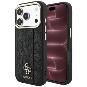 Husa pentru iPhone 18 Pro Max / iPhone 17 Pro Max - Guess Leather Stripe Peony 4G MagSafe (GUHMP18X6PGSU4EK) - Black