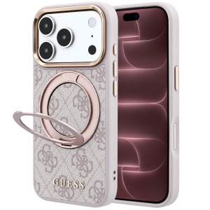 Husa pentru iPhone 18 Pro Max / iPhone 17 Pro Max - Guess Ring Stand 360 4G Leather Classic Logo MagSafe - Pink