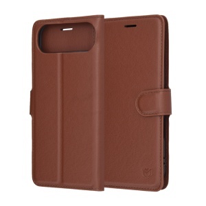 Husa pentru iPhone Air, SKYDDAR INNOVATION, Leather Folio tip Carte, cu Portofel Interior, Finisaje Premium, set cu sticker, Maro - Img 6