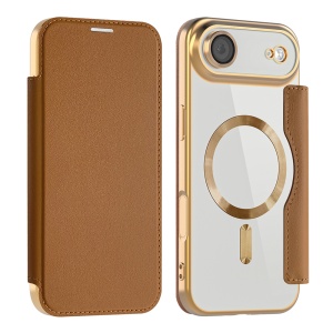 Husa pentru iPhone Air tip carte, SKYDDAR INOVATION, SmartMag Book, Magsafe, RFiD, Suport Carduri, set cu sticker, Maro - Img 2