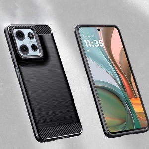 Husa pentru Motorola Moto G57 Power / Moto G67 Power, , din Silicon Slim, cu textura Fibra Carbon, Skyddar Carbon Silicone, set cu sticker, Negru - Img 2