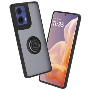 Husa pentru Motorola Moto G85, SKYDDAR INNOVATION, Glinth cu Inel Rotativ 360° Magnetic, Negru, set cu sticker