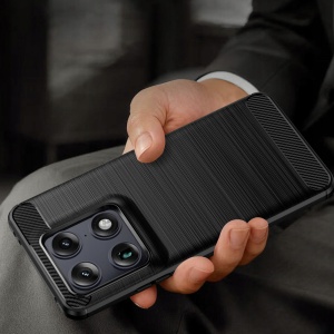 Husa pentru Motorola Signature, , din Silicon Slim, cu textura Fibra Carbon, Skyddar Carbon Silicone, set cu sticker, Negru - Img 4