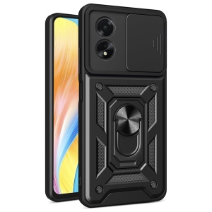 Husa pentru Oppo A38 / A18, SKYDDAR INNOVATION, CamShield, Inel magnetic, set cu sticker, Negru