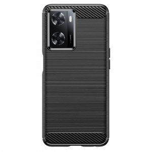 Husa pentru Oppo A57 4G / Oppo A57s / OnePlus Nord N20 SE din silicon, Slim, cu textura Fibra Carbon - Negru - Img 3