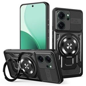 Husa pentru Oppo Reno14 FS 5G / Reno14 F, Inel Magnetic, Antisoc, set cu sticker, RuggedCam, Negru