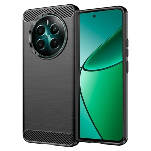 Husa pentru Realme 12+ din Silicon Premium, Slim, cu textura Fibra Carbon - Negru