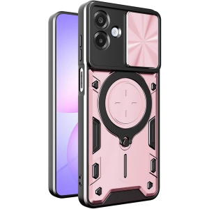 Husa pentru Samsung Galaxy A07 4G, SKYDDAR INNOVATION, CamGuard Pro, Inel Magnetic, Protectie Camera, set cu sticker, Roz auriu