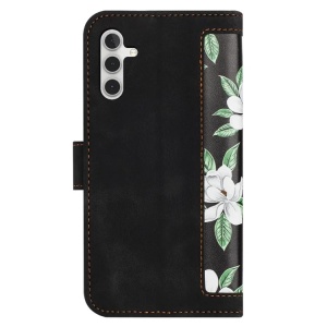Husa pentru Samsung Galaxy A15 4G / Galaxy A15 5G din Piele Ecologică cu Design Floral, Protecție 360°, Stand Integrat, Buzunare pentru Carduri, SKDR Floral Wallet - Negru - Img 2