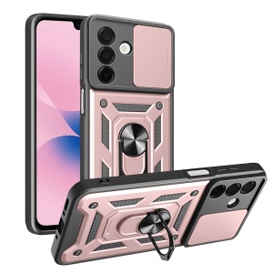 Husa pentru Samsung Galaxy A27 5G, SKYDDAR INNOVATION, CamShield, Inel magnetic, set cu sticker, Roz