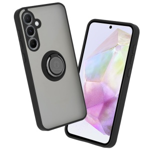 Husa pentru Samsung Galaxy A35 5G, SKYDDAR INNOVATION, Glinth cu Inel Rotativ 360° Magnetic, Negru, set cu sticker